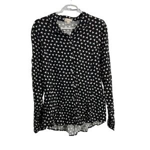 Cloth & Portrait rayon button up black all over print chicken farm animal XL